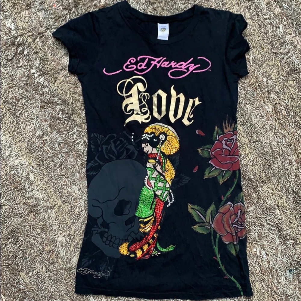 Vintage Ed Hardy Jeweled Tee Size Small